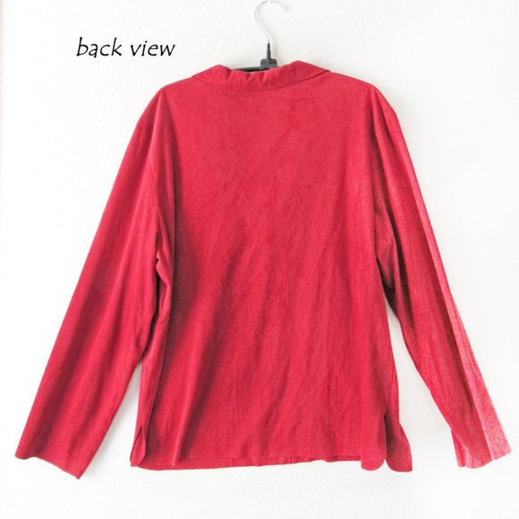 Max Studio Berry Red Faux Suede Long Sleeve Top with Matching Sash - Size XL - Picture 6 of 6